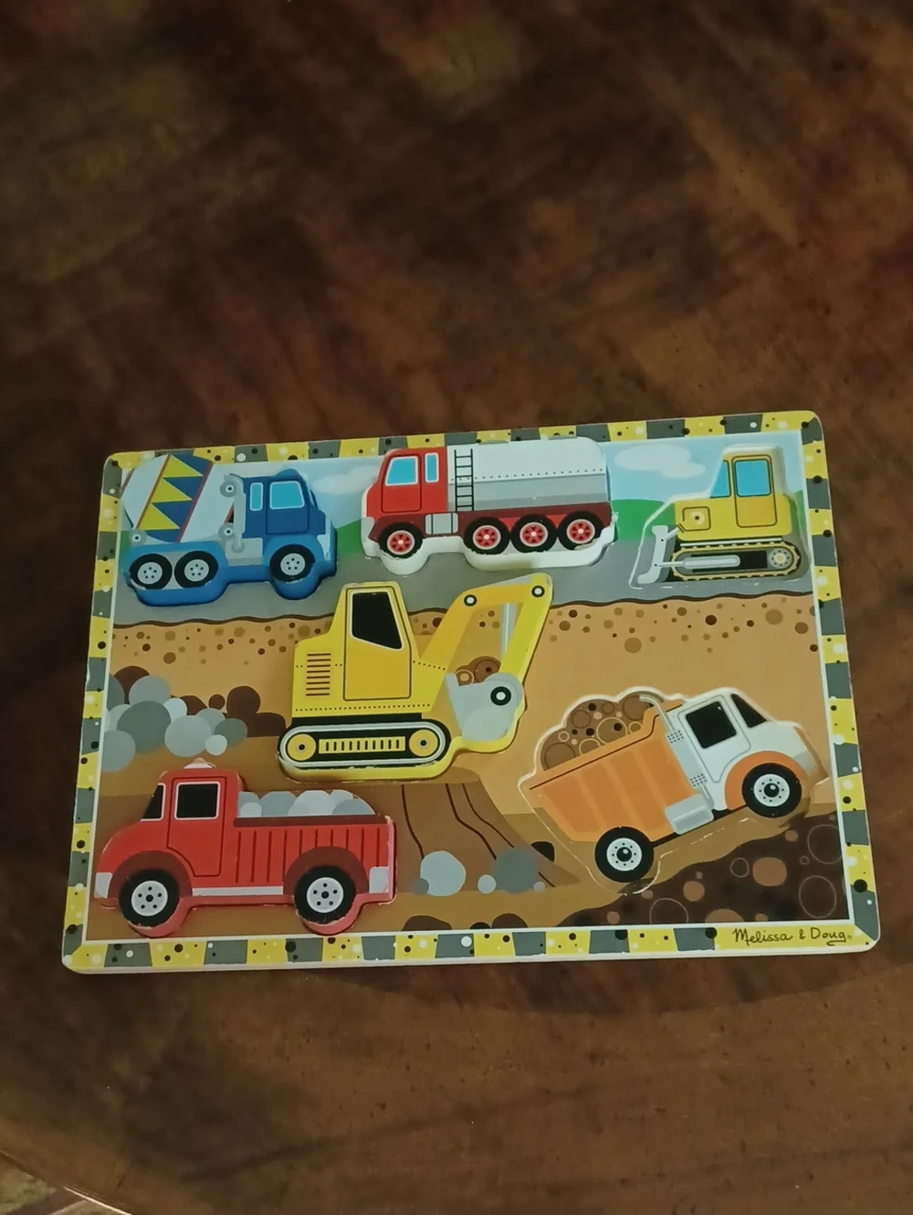 Melissa & Doug Construction Vehicles Wooden Puzzle - Yellow, Red, Blue